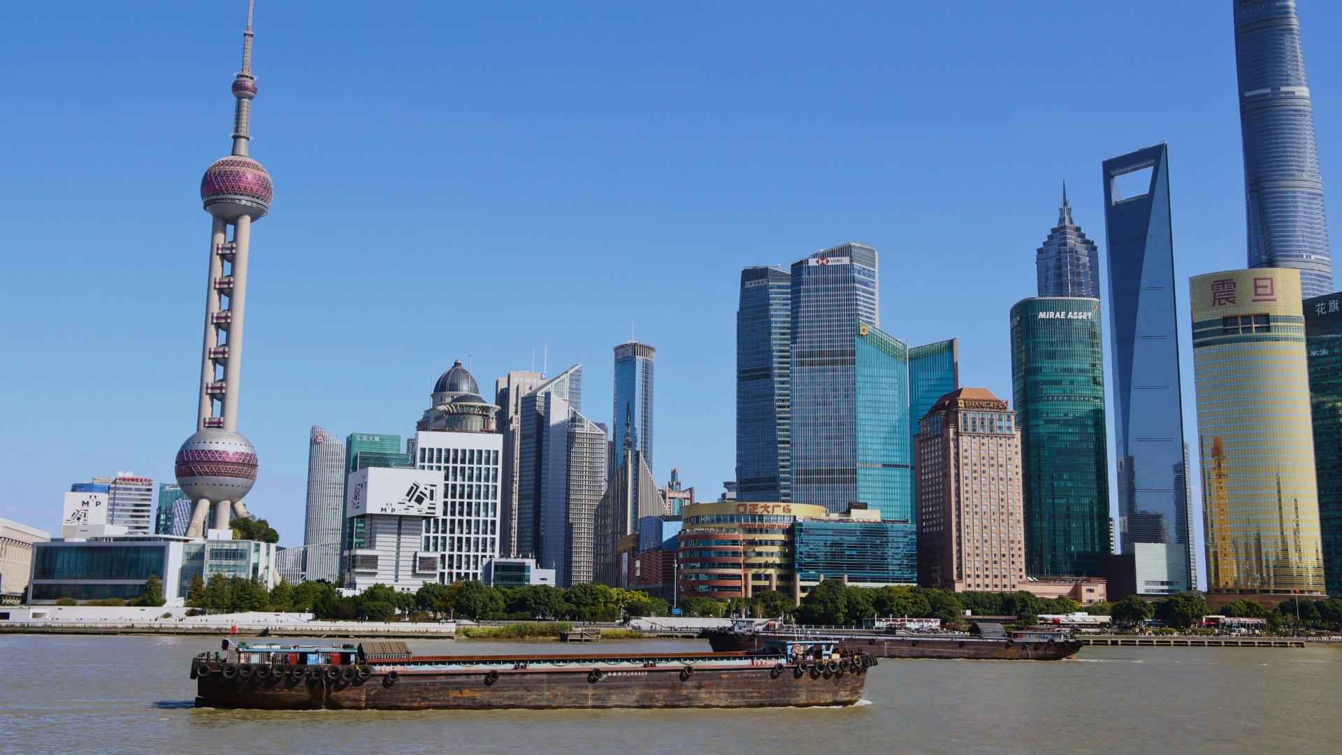 Shanghai Bund Uferpromenade am Morgen